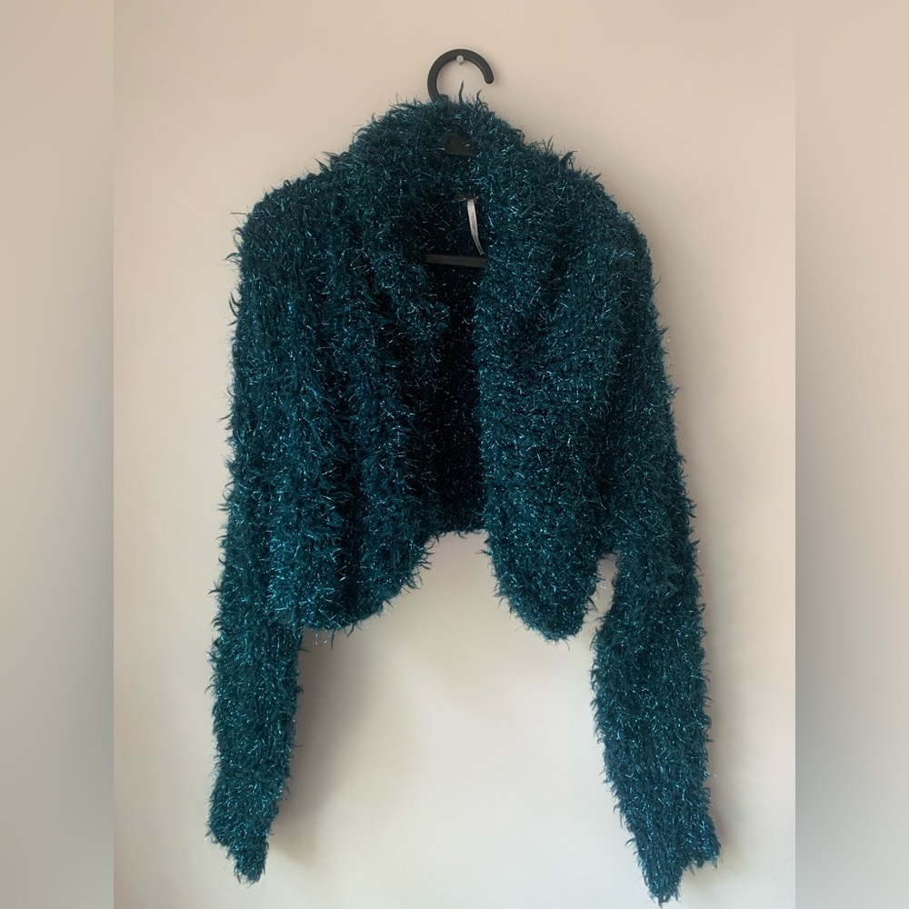 Free People Shiny Blue Cropped Cardigan
